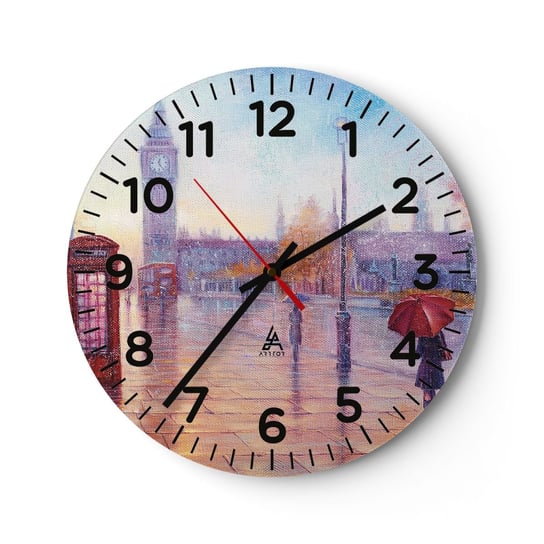 Zegar ścienny - Londyński jesienny dzień - 40x40cm - Miasto Londyn Architektura - Okrągły zegar szklany - Nowoczeny Stylowy Zegar do salonu do kuchni - Cichy i Modny zegar ARTTOR