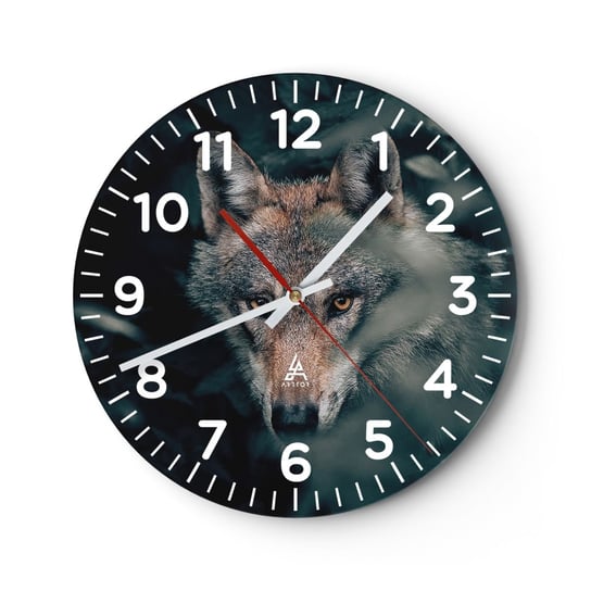 Zegar ścienny - Łowca - 40x40cm - Wilk Las Zwierzęta - Okrągły zegar szklany - Nowoczeny Stylowy Zegar do salonu do kuchni - Cichy i Modny zegar ARTTOR