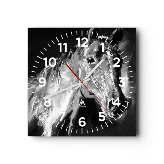 Zegar ścienny - Lśnienie szlachetnej duszy - 40x40cm - Zwierzęta Koń Klacz - Kwadratowy zegar szklany - Nowoczeny Stylowy Zegar do salonu do kuchni - Cichy i Modny zegar ARTTOR