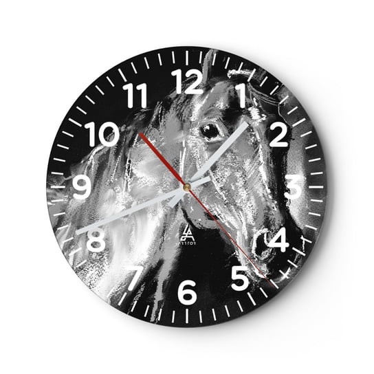 Zegar ścienny - Lśnienie szlachetnej duszy - 40x40cm - Zwierzęta Koń Klacz - Okrągły zegar szklany - Nowoczeny Stylowy Zegar do salonu do kuchni - Cichy i Modny zegar ARTTOR