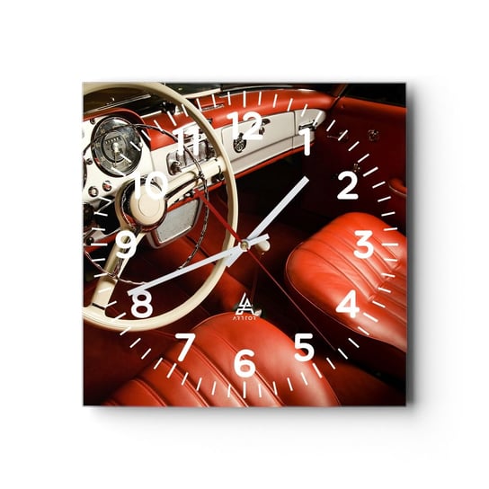 Zegar ścienny - Luksus w stylu vintage - 40x40cm - Samochód Klasyk Motoryzacja - Kwadratowy zegar szklany - Nowoczeny Stylowy Zegar do salonu do kuchni - Cichy i Modny zegar ARTTOR