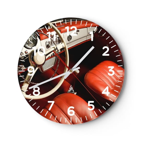 Zegar ścienny - Luksus w stylu vintage - 40x40cm - Samochód Klasyk Motoryzacja - Okrągły zegar szklany - Nowoczeny Stylowy Zegar do salonu do kuchni - Cichy i Modny zegar ARTTOR