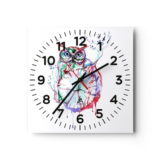 Zegar ścienny - Mądra z natury - 30x30cm - Ptak Sowa Dla Dzieci - Kwadratowy zegar ścienny - Nowoczeny Stylowy Zegar do salonu do kuchni - Cichy i Modny zegar ARTTOR