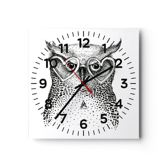 Zegar ścienny - Mądrze i z miłością - 30x30cm - Sowa Dla Dzieci Zwierzęta - Kwadratowy zegar ścienny - Nowoczeny Stylowy Zegar do salonu do kuchni - Cichy i Modny zegar ARTTOR