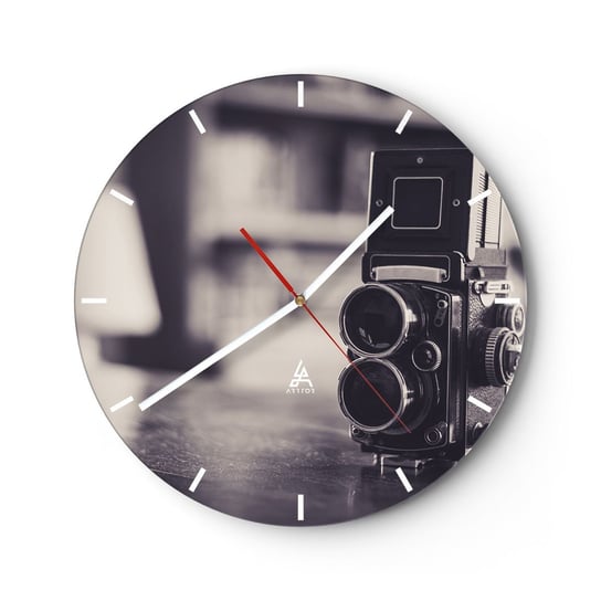Zegar ścienny - Magia starej fotografii - 30x30cm - Retro Aparat Fotograficzny Vintage - Okrągły zegar na szkle - Nowoczeny Stylowy Zegar do salonu do kuchni - Cichy i Modny zegar ARTTOR