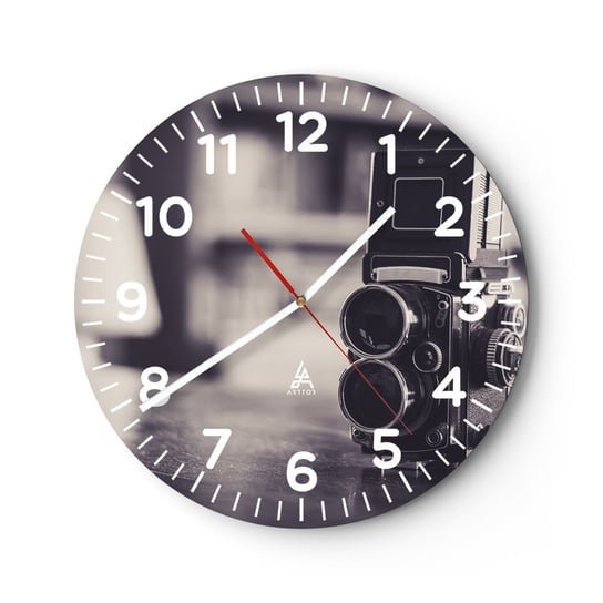 Zegar ścienny - Magia starej fotografii - 40x40cm - Retro Aparat Fotograficzny Vintage - Okrągły zegar szklany - Nowoczeny Stylowy Zegar do salonu do kuchni - Cichy i Modny zegar ARTTOR