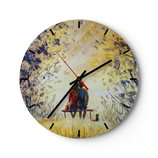 Zegar ścienny - Magiczna chwila - 30x30cm - Para Zakochanych Park Natura - Okrągły zegar na szkle - Nowoczeny Stylowy Zegar do salonu do kuchni - Cichy i Modny zegar ARTTOR