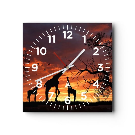 Zegar ścienny - Mała kolacja w gronie najbliższych - 30x30cm - Zwierzęta Żyrafa Afryka - Kwadratowy zegar ścienny - Nowoczeny Stylowy Zegar do salonu do kuchni - Cichy i Modny zegar ARTTOR
