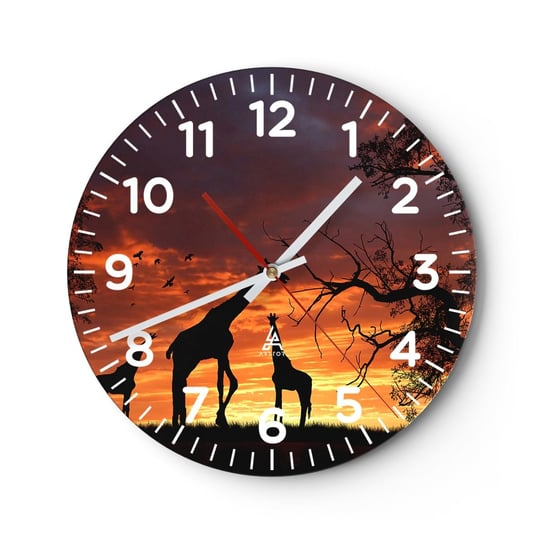 Zegar ścienny - Mała kolacja w gronie najbliższych - 30x30cm - Zwierzęta Żyrafa Afryka - Okrągły zegar ścienny - Nowoczeny Stylowy Zegar do salonu do kuchni - Cichy i Modny zegar ARTTOR