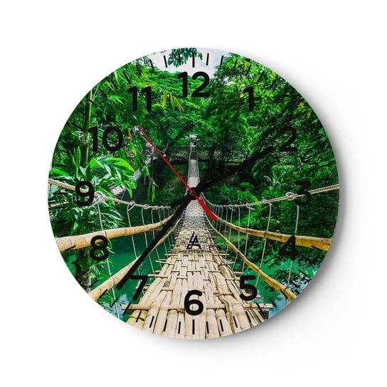 Zegar ścienny - Małpi most nad zielenią - 40x40cm - Krajobraz Dżungla Filipiny - Okrągły zegar szklany - Nowoczeny Stylowy Zegar do salonu do kuchni - Cichy i Modny zegar ARTTOR