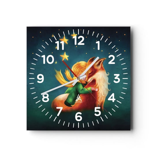 Zegar ścienny -  Mały Książę - 30x30cm - Dla Dzieci Lis Chłopiec - Kwadratowy zegar ścienny - Nowoczeny Stylowy Zegar do salonu do kuchni - Cichy i Modny zegar ARTTOR