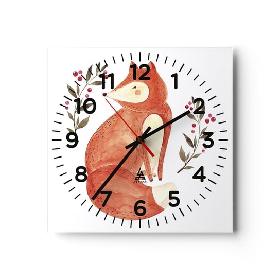 Zegar ścienny - Mały rudzielec - 30x30cm - Dla Dzieci Lis Bajka - Kwadratowy zegar ścienny - Nowoczeny Stylowy Zegar do salonu do kuchni - Cichy i Modny zegar ARTTOR