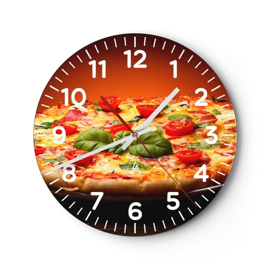 Zegar ścienny - Mamma mia! - 30x30cm - Gastronomia Pizza Włochy - Okrągły zegar ścienny - Nowoczeny Stylowy Zegar do salonu do kuchni - Cichy i Modny zegar ARTTOR