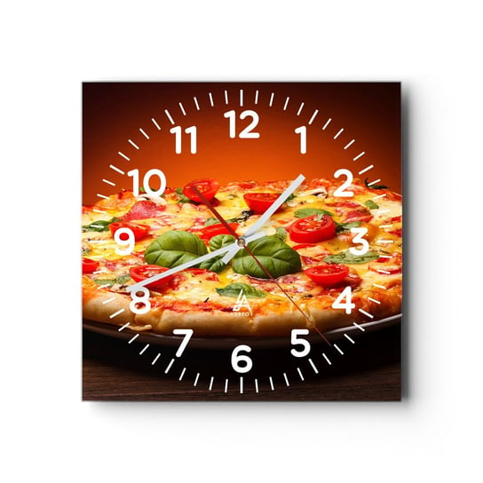 Zegar ścienny - Mamma mia! - 40x40cm - Gastronomia Pizza Włochy - Kwadratowy zegar szklany - Nowoczeny Stylowy Zegar do salonu do kuchni - Cichy i Modny zegar ARTTOR