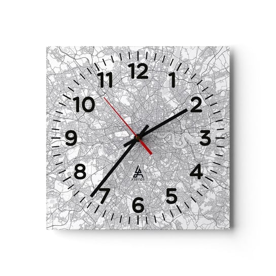 Zegar ścienny - Mapa londyńskiego labiryntu - 30x30cm - Miasto Mapa Miasta Londyn - Kwadratowy zegar ścienny - Nowoczeny Stylowy Zegar do salonu do kuchni - Cichy i Modny zegar ARTTOR
