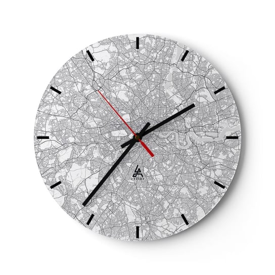 Zegar ścienny - Mapa londyńskiego labiryntu - 30x30cm - Miasto Mapa Miasta Londyn - Okrągły zegar na szkle - Nowoczeny Stylowy Zegar do salonu do kuchni - Cichy i Modny zegar ARTTOR