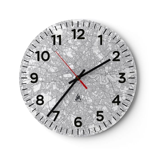 Zegar ścienny - Mapa londyńskiego labiryntu - 30x30cm - Miasto Mapa Miasta Londyn - Okrągły zegar ścienny - Nowoczeny Stylowy Zegar do salonu do kuchni - Cichy i Modny zegar ARTTOR
