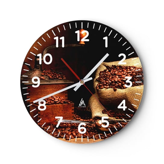 Zegar ścienny - Martwa natura z ziarnami kawy i młynkiem - 30x30cm - Gastronomia Kawa Młynek Do Kawy - Okrągły zegar ścienny - Nowoczeny Stylowy Zegar do salonu do kuchni - Cichy i Modny zegar ARTTOR