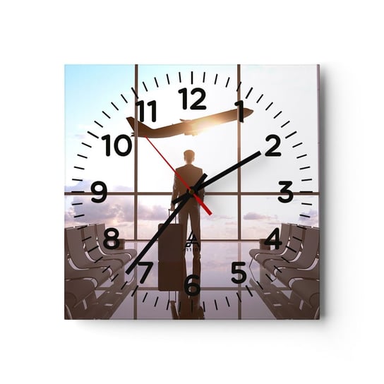 Zegar ścienny - Masz czas, zwolnij - 30x30cm - Lotnisko Samolot Pasażerski Podróże - Kwadratowy zegar ścienny - Nowoczeny Stylowy Zegar do salonu do kuchni - Cichy i Modny zegar ARTTOR