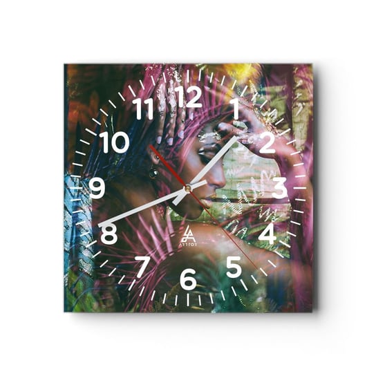 Zegar ścienny - Matka Natura w dżungli - 30x30cm - Kobieta Afryka Afryka - Kwadratowy zegar ścienny - Nowoczeny Stylowy Zegar do salonu do kuchni - Cichy i Modny zegar ARTTOR