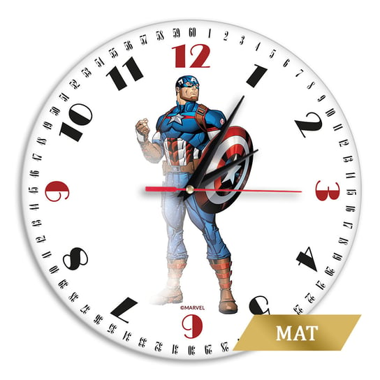 Zegar ścienny matowy Kapitan Ameryka 003 Marvel Biały Marvel