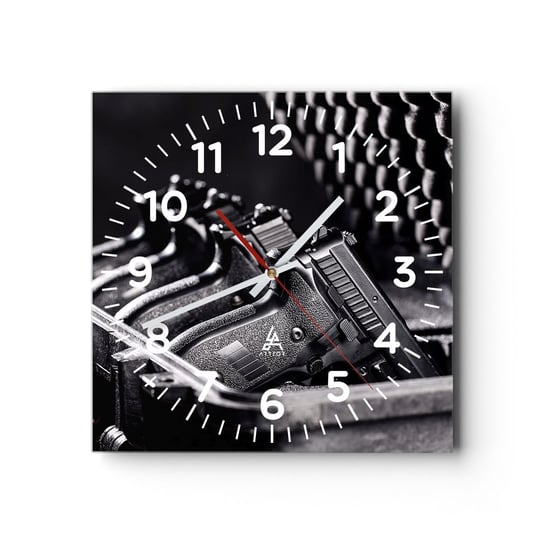 Zegar ścienny - Męski sport - 30x30cm - Militaria Broń Pistolet - Kwadratowy zegar ścienny - Nowoczeny Stylowy Zegar do salonu do kuchni - Cichy i Modny zegar ARTTOR