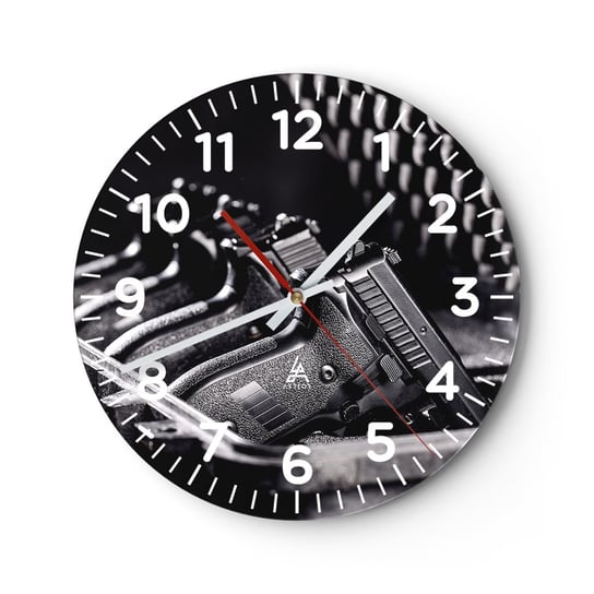 Zegar ścienny - Męski sport - 30x30cm - Militaria Broń Pistolet - Okrągły zegar ścienny - Nowoczeny Stylowy Zegar do salonu do kuchni - Cichy i Modny zegar ARTTOR