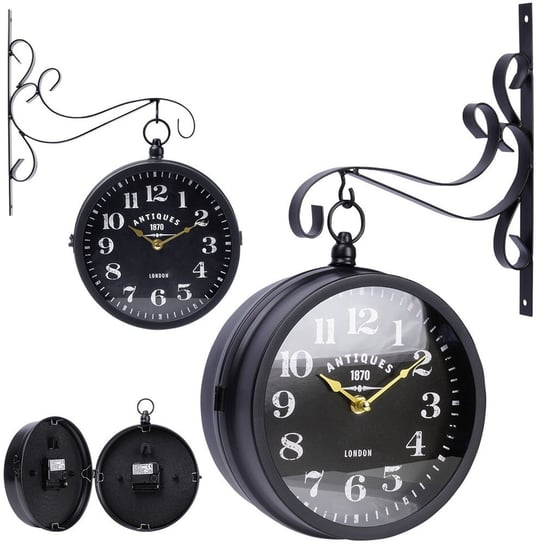 Zegar ścienny metalowy czarny dwustronny 39x9,5x29 cm Vilde