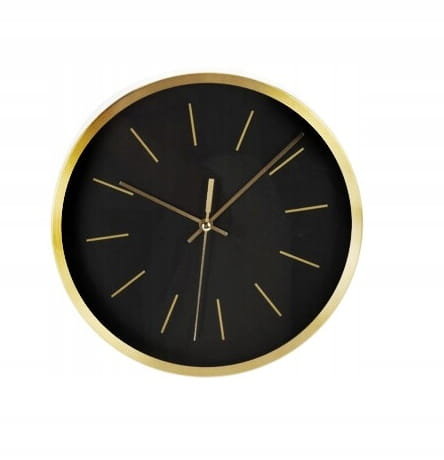 Zegar ścienny metalowy czarny ze złotą ramką 25 cm Koopman