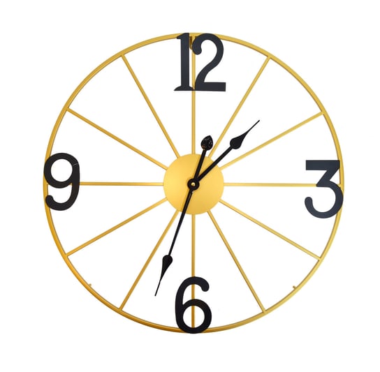 Zegar ścienny metalowy, złoty z czarnymi cyframi, 60x60x4 cm Ewax
