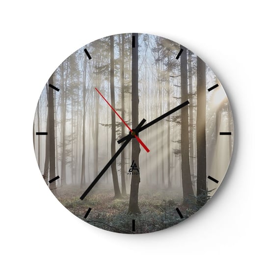 Zegar ścienny - Mgła też się zbudziła - 40x40cm - Krajobraz Las Mgła - Okrągły zegar ścienny - Nowoczeny Stylowy Zegar do salonu do kuchni - Cichy i Modny zegar ARTTOR