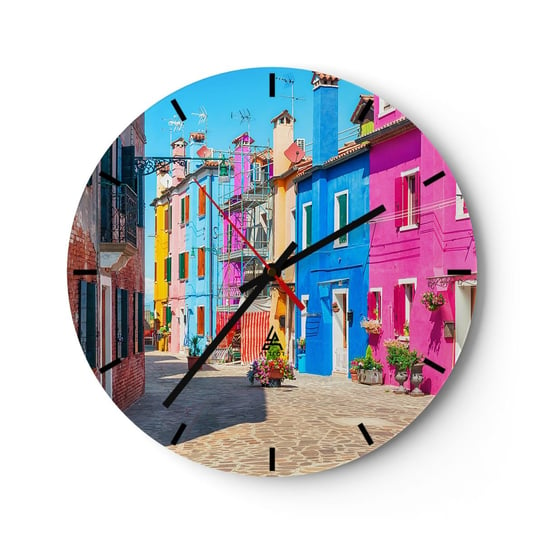 Zegar ścienny - Miasteczko "Pod papugami" - 30x30cm - Miasto Włochy Architektura - Okrągły zegar na szkle - Nowoczeny Stylowy Zegar do salonu do kuchni - Cichy i Modny zegar ARTTOR