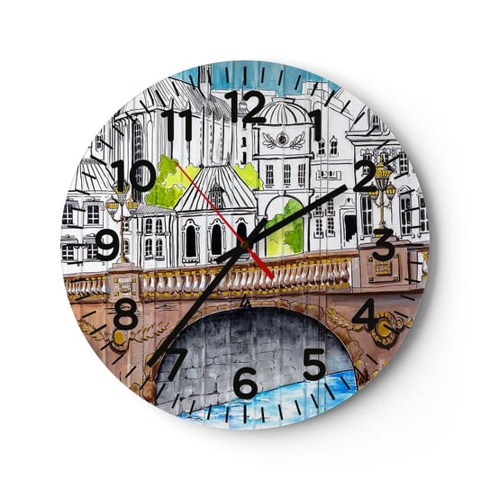 Zegar ścienny - Miasto jak malowane - 40x40cm - Graffiti Francja Architektura - Okrągły zegar szklany - Nowoczeny Stylowy Zegar do salonu do kuchni - Cichy i Modny zegar ARTTOR