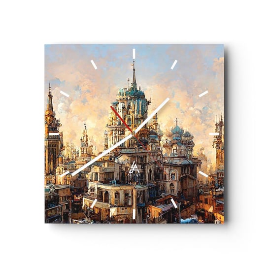 Zegar ścienny - Miasto miast - 40x40cm - Stare Miasto Historia Budynki - Kwadratowy zegar ścienny - Nowoczeny Stylowy Zegar do salonu do kuchni - Cichy i Modny zegar ARTTOR