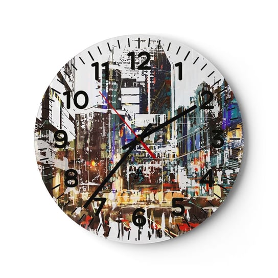 Zegar ścienny - Miasto  migotliwe - 40x40cm - Miasto Architektura Grafika - Okrągły zegar szklany - Nowoczeny Stylowy Zegar do salonu do kuchni - Cichy i Modny zegar ARTTOR