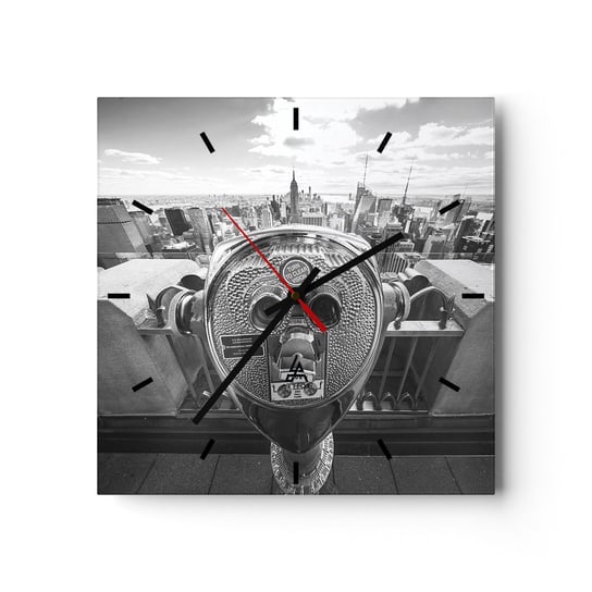Zegar ścienny - Miasto nad miastami - 30x30cm - Nowy Jork Miasto Architektura - Kwadratowy zegar na szkle - Nowoczeny Stylowy Zegar do salonu do kuchni - Cichy i Modny zegar ARTTOR