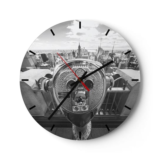 Zegar ścienny - Miasto nad miastami - 30x30cm - Nowy Jork Miasto Architektura - Okrągły zegar na szkle - Nowoczeny Stylowy Zegar do salonu do kuchni - Cichy i Modny zegar ARTTOR