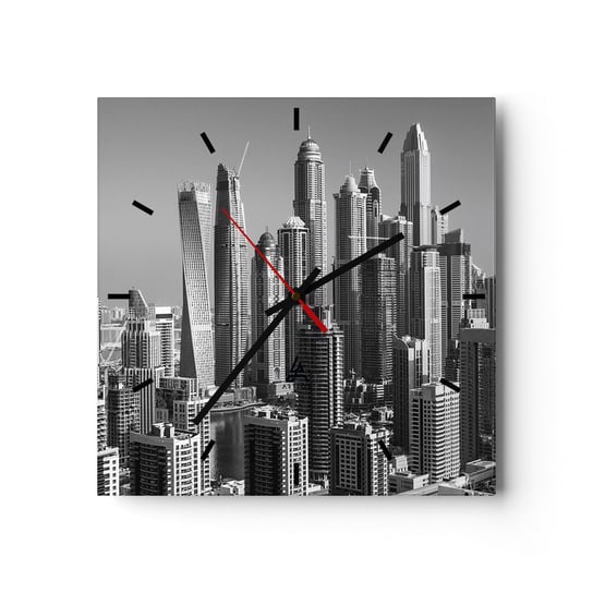 Zegar ścienny - Miasto nad pustynią - 30x30cm - Architektura Miasto Dubaj - Kwadratowy zegar na szkle - Nowoczeny Stylowy Zegar do salonu do kuchni - Cichy i Modny zegar ARTTOR