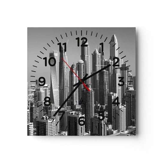 Zegar ścienny - Miasto nad pustynią - 30x30cm - Architektura Miasto Dubaj - Kwadratowy zegar ścienny - Nowoczeny Stylowy Zegar do salonu do kuchni - Cichy i Modny zegar ARTTOR
