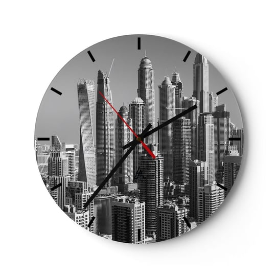 Zegar ścienny - Miasto nad pustynią - 30x30cm - Architektura Miasto Dubaj - Okrągły zegar na szkle - Nowoczeny Stylowy Zegar do salonu do kuchni - Cichy i Modny zegar ARTTOR