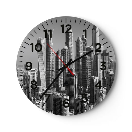 Zegar ścienny - Miasto nad pustynią - 30x30cm - Architektura Miasto Dubaj - Okrągły zegar ścienny - Nowoczeny Stylowy Zegar do salonu do kuchni - Cichy i Modny zegar ARTTOR