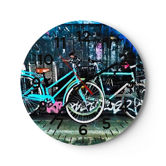 Zegar ścienny - Miasto woła - 30x30cm - Rower Graffiti Mural - Okrągły zegar ścienny - Nowoczeny Stylowy Zegar do salonu do kuchni - Cichy i Modny zegar ARTTOR