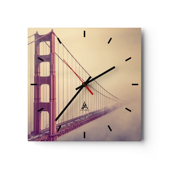 Zegar ścienny - Między niebem a ziemią - 30x30cm - Krajobraz Architektura San Francisco - Kwadratowy zegar na szkle - Nowoczeny Stylowy Zegar do salonu do kuchni - Cichy i Modny zegar ARTTOR