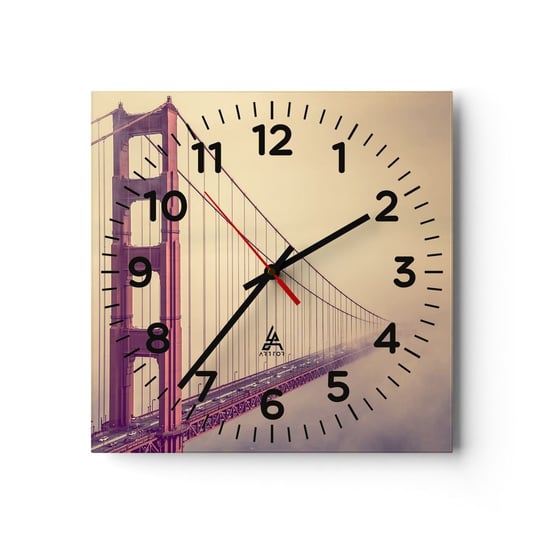Zegar ścienny - Między niebem a ziemią - 30x30cm - Krajobraz Architektura San Francisco - Kwadratowy zegar ścienny - Nowoczeny Stylowy Zegar do salonu do kuchni - Cichy i Modny zegar ARTTOR