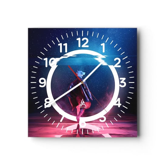 Zegar ścienny - Między światami - 30x30cm - Futurystyczny Astronauta Kosmos - Kwadratowy zegar ścienny - Nowoczeny Stylowy Zegar do salonu do kuchni - Cichy i Modny zegar ARTTOR
