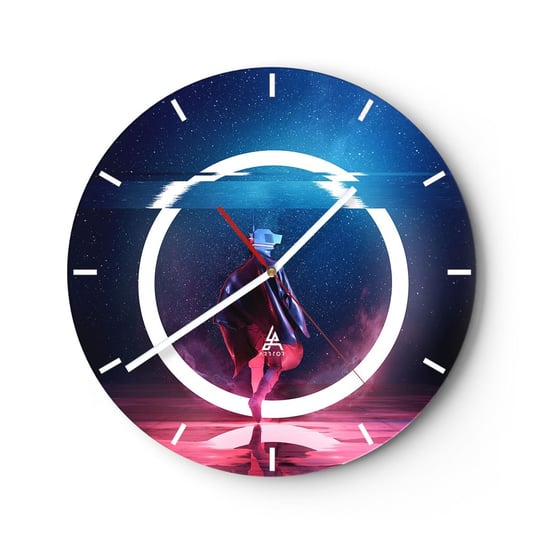 Zegar ścienny - Między światami - 30x30cm - Futurystyczny Astronauta Kosmos - Okrągły zegar na szkle - Nowoczeny Stylowy Zegar do salonu do kuchni - Cichy i Modny zegar ARTTOR