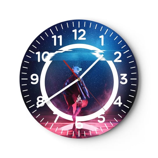 Zegar ścienny - Między światami - 40x40cm - Futurystyczny Astronauta Kosmos - Okrągły zegar szklany - Nowoczeny Stylowy Zegar do salonu do kuchni - Cichy i Modny zegar ARTTOR