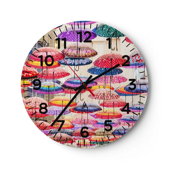 Zegar ścienny - Miejska łąka - 30x30cm - Miasto Kolorowe Parasole Sztuka - Okrągły zegar ścienny - Nowoczeny Stylowy Zegar do salonu do kuchni - Cichy i Modny zegar ARTTOR