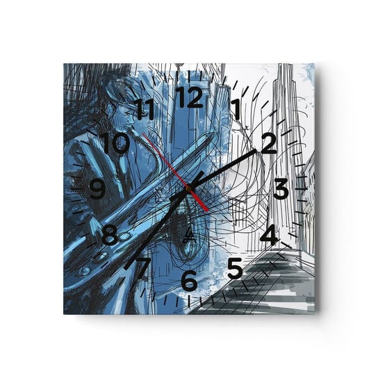 Zegar ścienny - Miejska rapsodia - 30x30cm - Saksofon Jazz Muzyka - Kwadratowy zegar ścienny - Nowoczeny Stylowy Zegar do salonu do kuchni - Cichy i Modny zegar ARTTOR