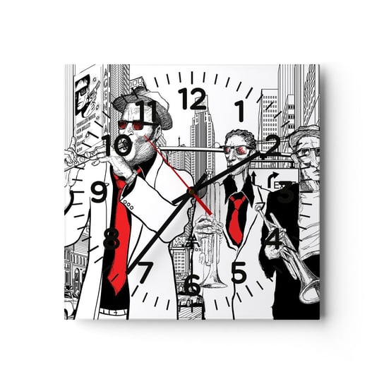 Zegar ścienny - Miejska rapsodia w czerni i czerwieni - 30x30cm - Nowy Jork Jazz Muzyka - Kwadratowy zegar ścienny - Nowoczeny Stylowy Zegar do salonu do kuchni - Cichy i Modny zegar ARTTOR